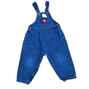 Vintage‎ 90s Osh Kosh Vestback Overalls Denim Red Rose Flowers Bubble Romper 3T